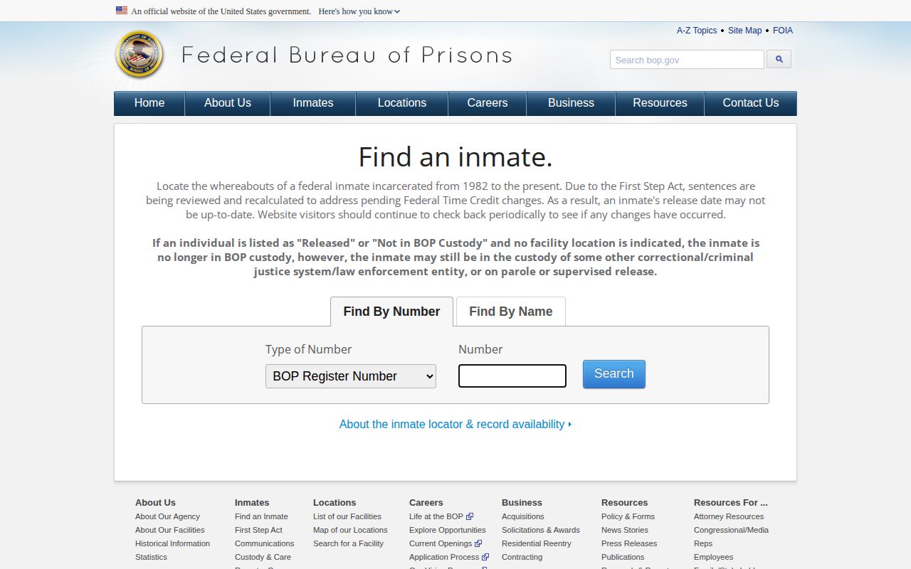 Federal Bureau of Prisons search shown separately from Utah UDC custody records