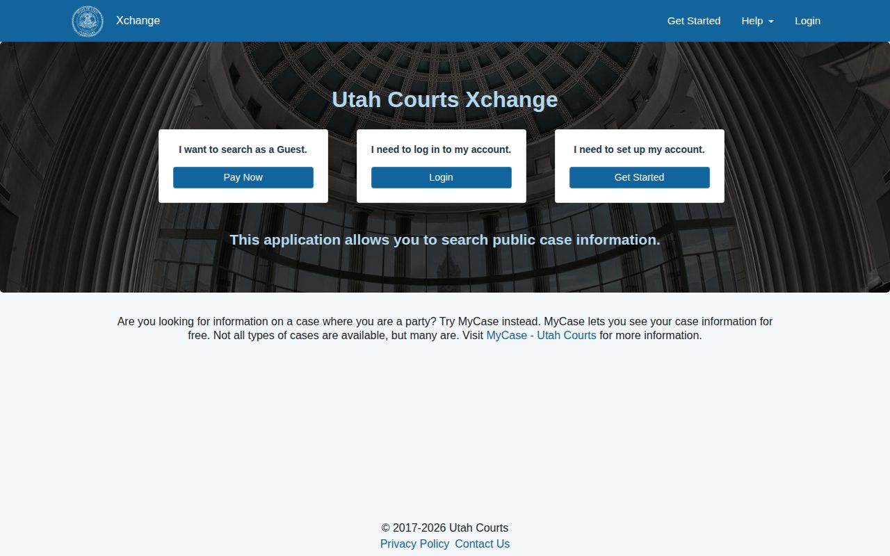 Utah Xchange public case search portal for court records